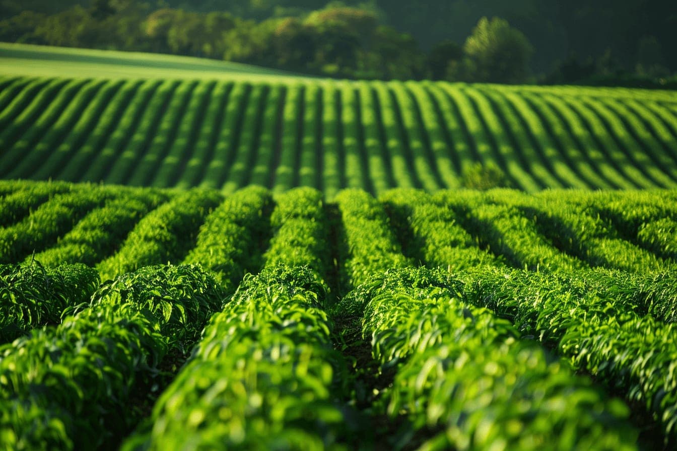 healthy agriculture scene with rolling green hills of healthy plants